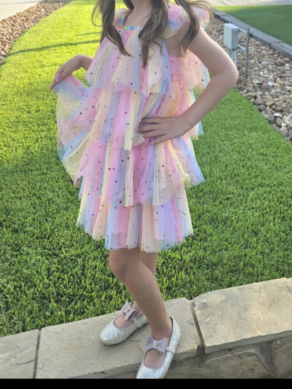 Lola + The Boys Pastel Rainbow Tulle Layered Party Dress - Multi Pastels